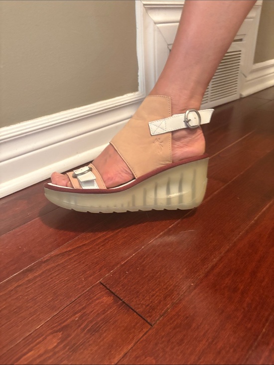 Fly London Shoes - Fly London Beige and White Platform Wedge Sandal